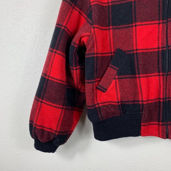 Vintage Russ Studio Women’s Red Black Buffalo Plaid Wool Bomber Jacket - Size Sm - Picture 2 of 7